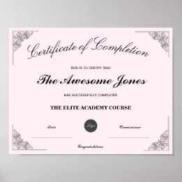 Affiche Certificat de fin d'études rose personnalisé avec