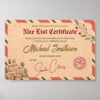 Certificat de la liste des gentils du Père Noël