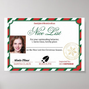Affiche Certificat de liste de Nice Santas photo modifiabl