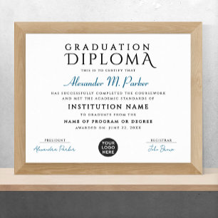 Affiche Certificat de logo simple et élégant bleu blanc