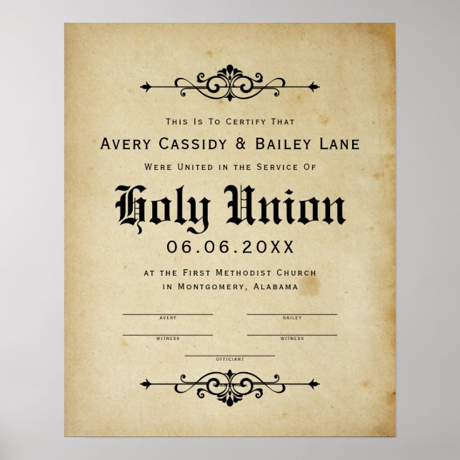 Affiche Certificat de Mariage antique "Saint Mariage" (Devant)