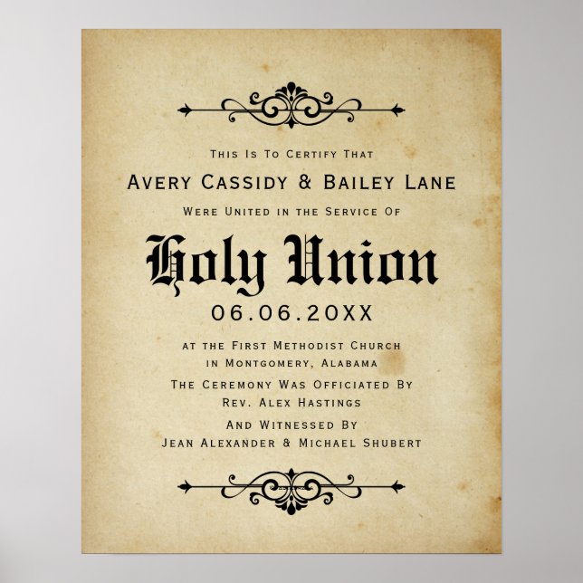 Affiche Certificat de Mariage antique "Saint Mariage" (Devant)