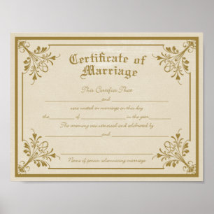 Affiche Certificat de mariage Art Imprimer
