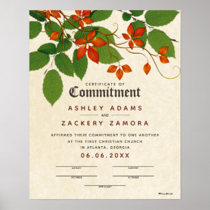 Affiche Certificat de Mariage botanique d'engagement