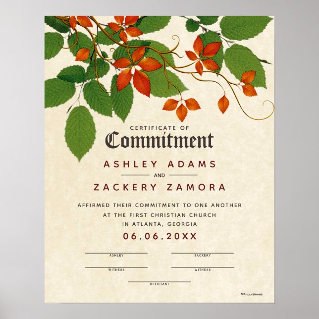 Affiche Certificat de Mariage botanique d'engagement (Devant)