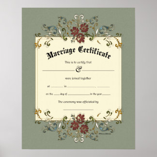 Affiche Certificat de Mariage de cadre de bannière Floral