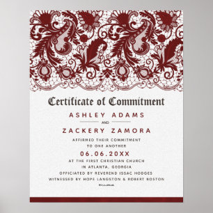 Affiche Certificat de Mariage de dentelle de cérémonie d'e