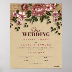 Affiche Certificat de Mariage de dentelle florale d'engage