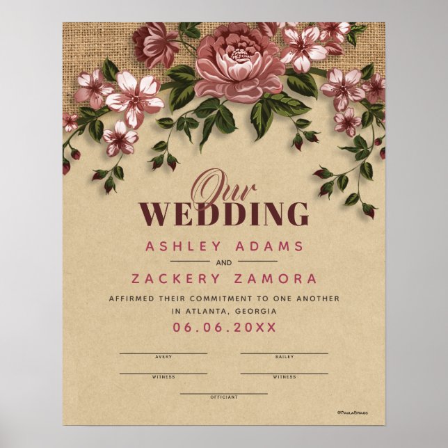 Affiche Certificat de Mariage de dentelle florale d'engage (Devant)