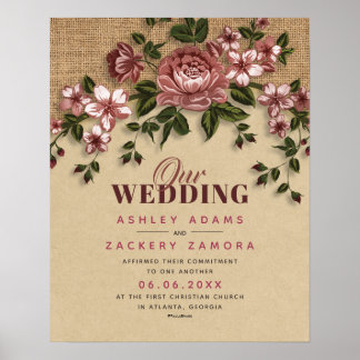 Affiche Certificat de Mariage de dentelle florale d'engage