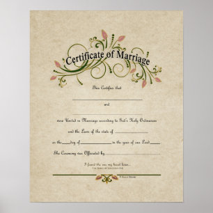 Affiche Certificat de Mariage de mariage