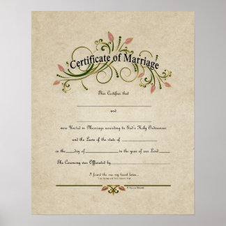 Affiche Certificat de Mariage de mariage