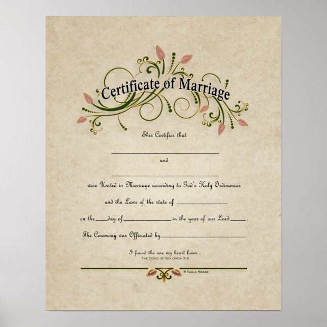 Affiche Certificat de Mariage de mariage (Devant)