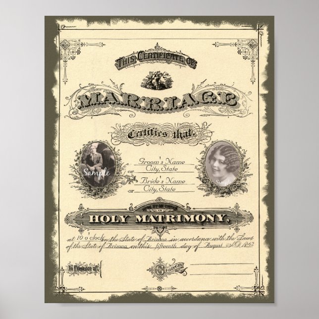 Affiche Certificat de Mariage d'Époque 1800 (Devant)