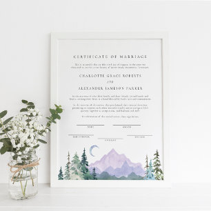 Affiche Certificat de mariage des Monts Watercolor