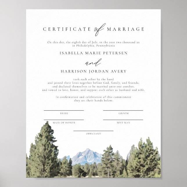 Affiche Certificat de mariage du parc national TETON (Devant)
