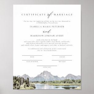 Affiche Certificat de mariage du parc national TETON