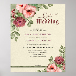 Affiche Certificat de Mariage floral de "partenariat intér