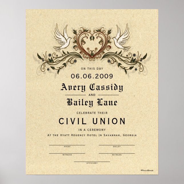 Affiche Certificat de Mariage floral élégant "Union civile (Devant)