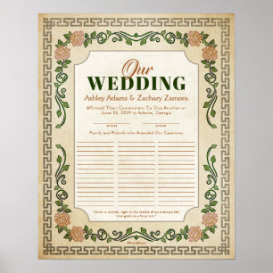 Affiche Certificat de Mariage floral grec antique