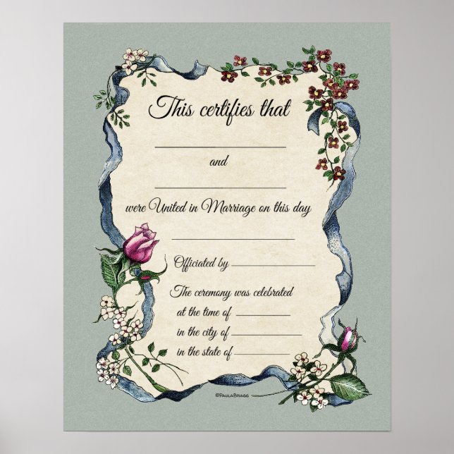 Affiche Certificat de Mariage frontalier de ruban floral (Devant)