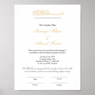 Affiche Certificat de mariage islamique, certificat Nikkah