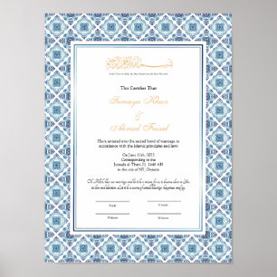 Affiche Certificat de mariage islamique, contrat nikkah
