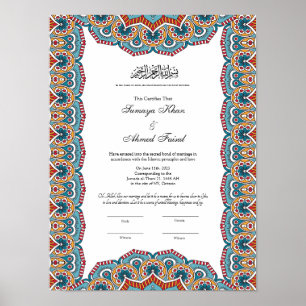 Affiche certificat de mariage islamique de style islamique