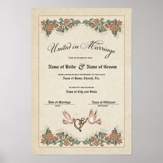 Affiche Certificat de mariage Mariage-(conservation orneme (Devant)