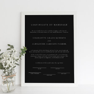Affiche Certificat de mariage moderne minimal noir
