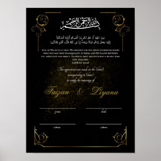 Affiche Certificat de mariage musulman Nikkah personnalisé