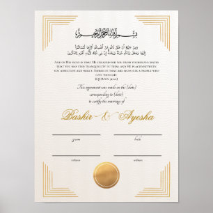Affiche Certificat de mariage Nikkah personnalisé moderne