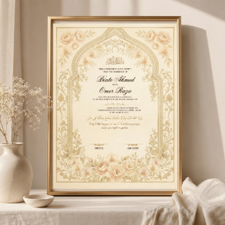 Affiche Certificat de mariage numérique Nikkah en or