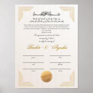 Affiche Certificat de mariage Or moderne instantanée Nikka