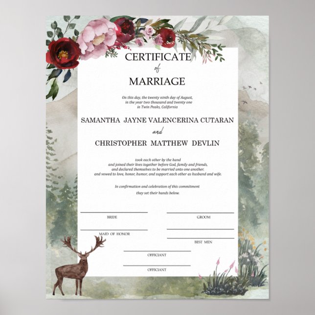 Affiche Certificat de mariage Samantha et Chris (Devant)