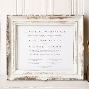 Affiche Certificat de mariage simple et élégant