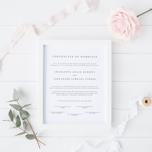 Affiche Certificat de mariage simple et élégant (Créateur téléchargé)