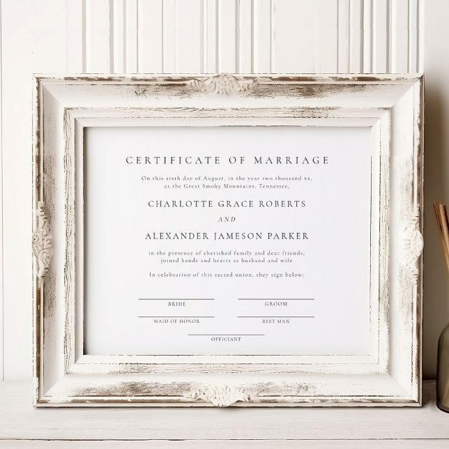 Affiche Certificat de mariage simple et élégant (Créateur téléchargé)