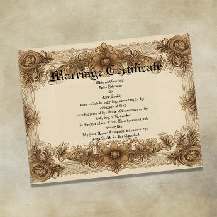 Affiche Certificat de Mariage Vieilli Sépia Vintage