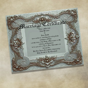 Affiche Certificat de Mariage Vintage Bleu