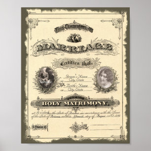 Affiche Certificat de mariage vintage des années 1800