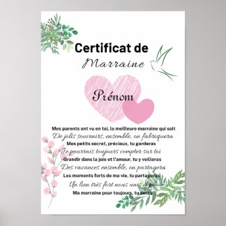 Affiche Certificat de Marraine