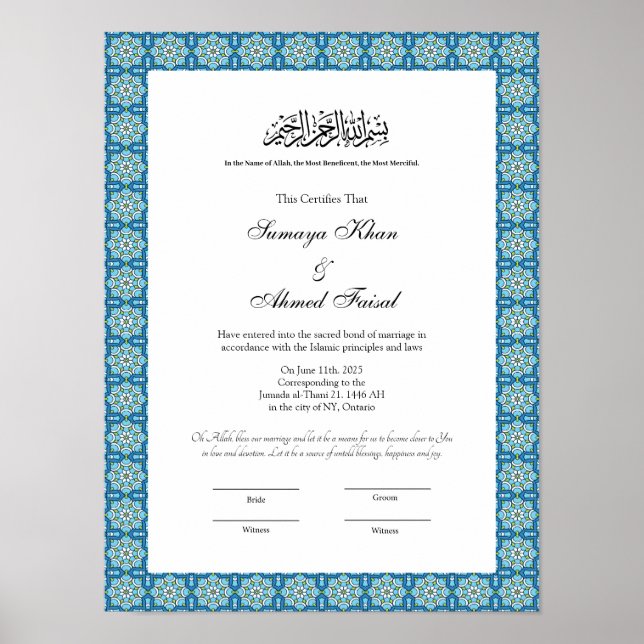 Affiche certificat de muslim nikkah (Devant)