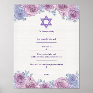 Affiche Certificat de naissance de bébé juif Mazal Tov pou