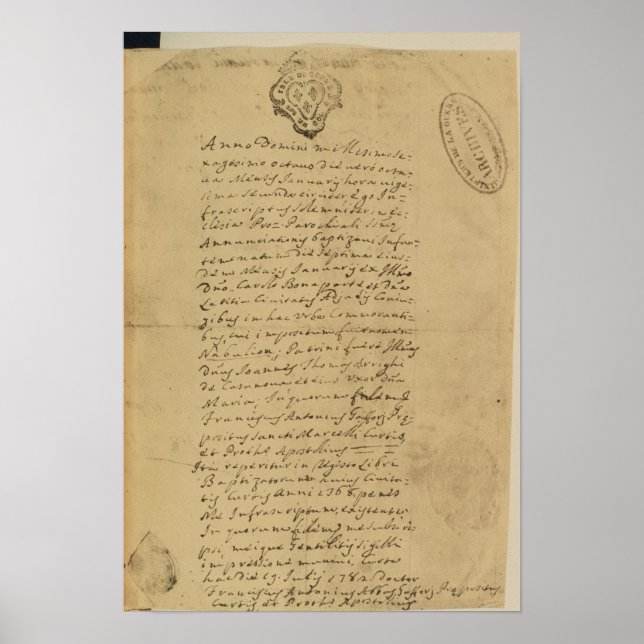 Affiche Certificat de naissance de Napoléon, 1769 (Devant)