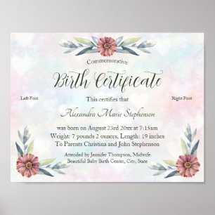 Affiche Certificat de naissance Garder l'empreinte de bébé