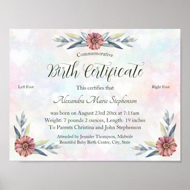 Affiche Certificat de naissance Garder l'empreinte de bébé (Devant)