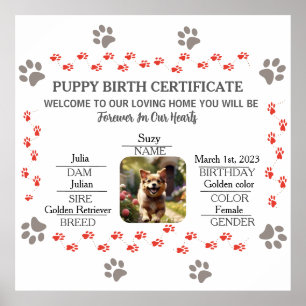 Affiche Certificat de naissance personnalisé de chiot