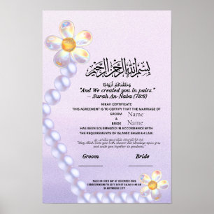 Affiche Certificat de Nikah islamique Fleur de verre iride