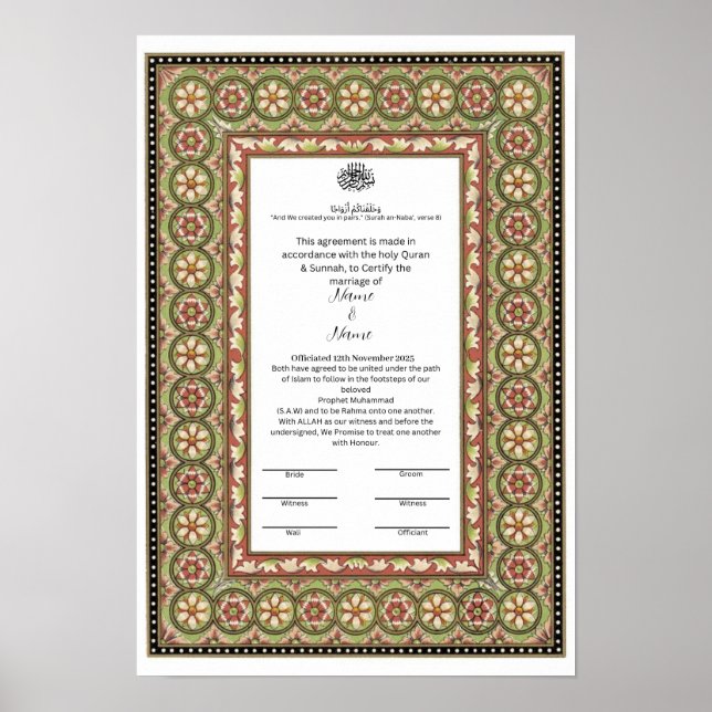 Affiche Certificat de Nikkah à la frontière islamique (Devant)